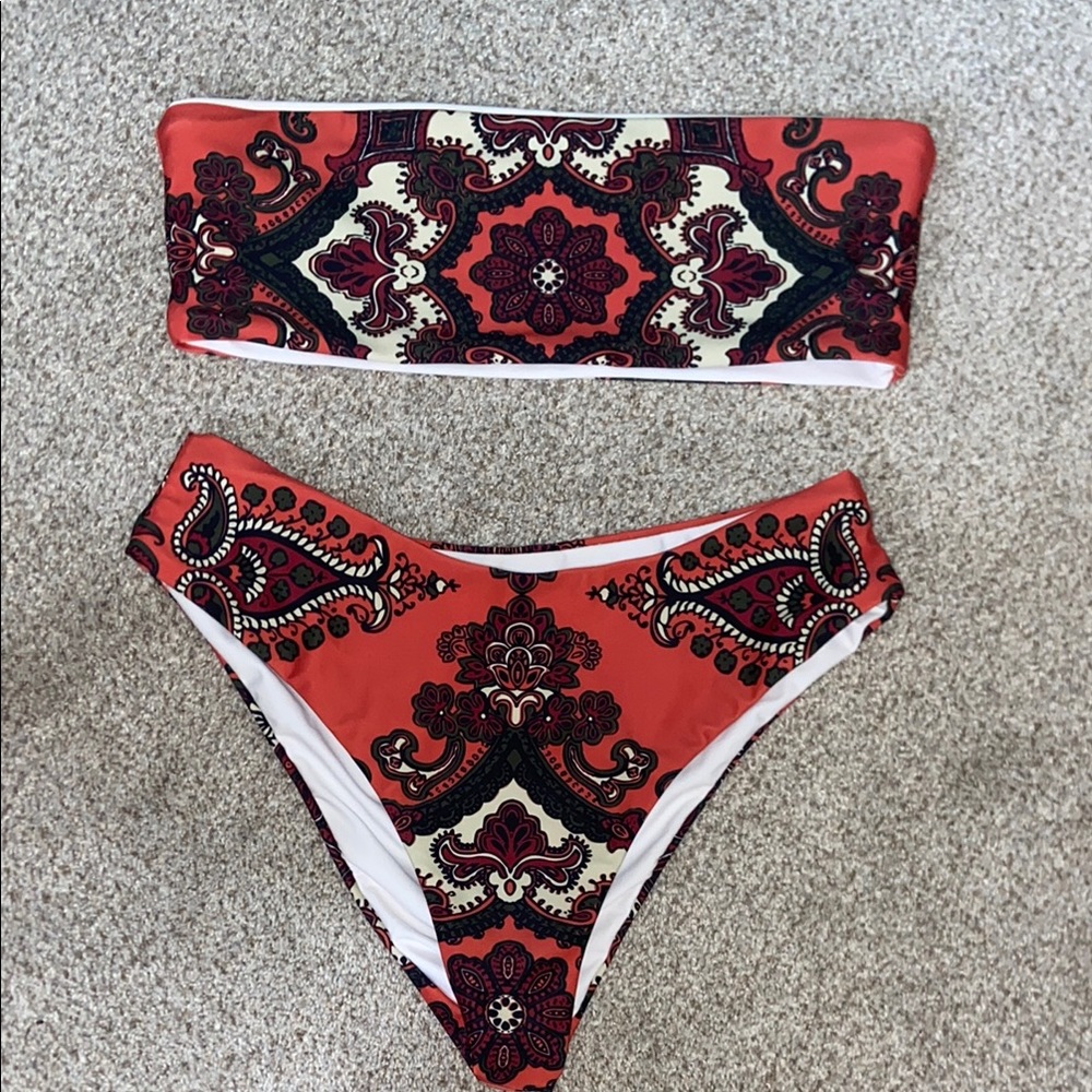 Zaful Red and Black Paisley Bikini
